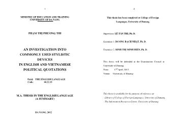 Tóm tắt Luận văn An Investigation into Commonly Used Stylistic Devices in English and Vietnamese Political Quotations