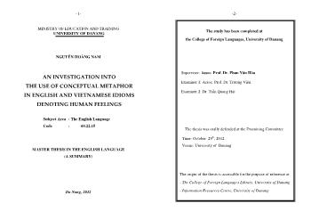 Tóm tắt Luận văn An investigation into the use of conceptual metaphor in english and vietnamese idioms denoting human feelings