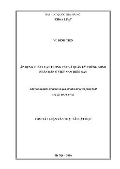 Tóm tắt Luận văn Áp dụng pháp luật trong cấp và quản lý chứng minh nhân dân ở Việt Nam hiện nay