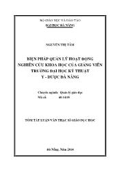 Tóm tắt Luận văn Biện pháp quản lý hoạt động nghiên cứu khoa học của giảng viên ở Trường Đại học Kỹ thuật Y – Dược Đà Nẵng