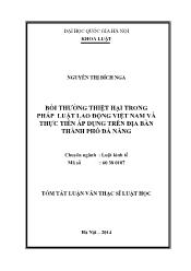 Tóm tắt Luận văn Bồi thường thiệt hại trong pháp luật lao động Việt Nam và thực tiễn áp dụng trên địa bàn thành phố Đà Nẵng