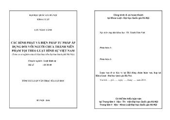 Tóm tắt Luận văn Các hình phạt và biện pháp tư pháp áp dụng đối với người chưa thành niên phạm tội theo luật hình sự Việt Nam (trên cơ sở nghiên cứu số liệu thực tiễn địa bàn thành phố Hà Nội)