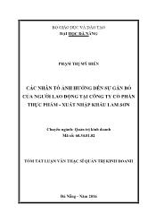 Tóm tắt Luận văn Các nhân tố ảnh hưởng đến sự gắn bó của người lao động tại Công ty Cổ Phần Thực phẩm - Xuất Nhập Khẩu Lam Sơn