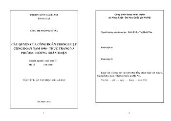Tóm tắt Luận văn Các quyền của công đoàn trong luật công đoàn năm 1990 - Thực trạng và phương hướng hoàn thiện