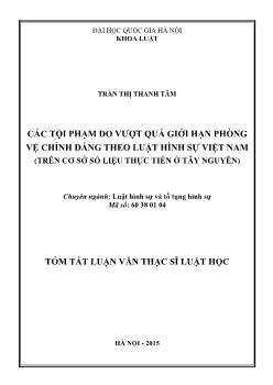 Tóm tắt Luận văn Các tội phạm do vượt quá giới hạn phòng vệ chính đáng theo luật hình sự Việt Nam (trên cơ sở số liệu thực tiễn ở Tây Nguyên)