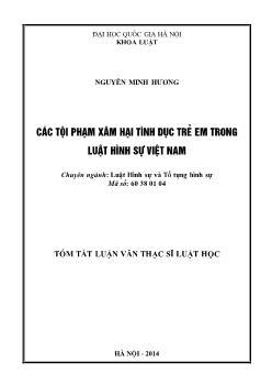 Tóm tắt Luận văn Các tội phạm xâm hại tình dục trẻ em trong luật hình sự Việt Nam