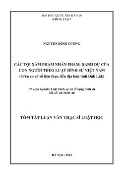 Tóm tắt Luận văn Các tội xâm phạm nhân phẩm, danh dự của con ngƣời theo luật hình sự Việt Nam (trên cơ sở số liệu thực tiễn địa bàn tỉnh Đắk Lắk)