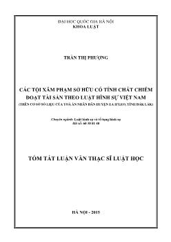 Tóm tắt Luận văn Các tội xâm phạm sở hữu có tính chất chiếm đoạt tài sản theo luật hình sự Việt Nam (trên cơ sở số liệu của toà án nhân dân huyện Ea h’leo, tỉnh Đắk Lắk)