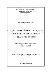 Tóm tắt Luận văn Giải quyết việc làm cho lao động nữ trên địa bàn quận Liên Chiểu – Thành phố Đà Nẵng