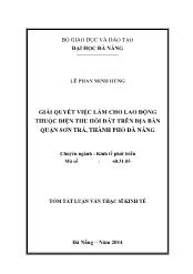 Tóm tắt Luận văn Giải quyết việc làm cho lao động thuộc diện thu hồi đất trên địa bàn quận Sơn Trà, thành phố Đà Nẵng