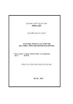 Tóm tắt Luận văn Giáo dục pháp luật ở đô thị qua thực tiễn thành phố Hải Dương