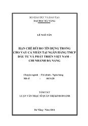 Tóm tắt Luận văn Hạn chế rủi ro tín dụng trong cho vay cá nhân tại Ngân hàng TMCP Đầu tư và Phát triển Việt Nam - Chi nhánh Đà Nẵng