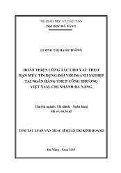 Tóm tắt Luận văn Hoàn thiện công tác cho vay theo hạn mức tín dụng đối với doanh nghiệp tại Ngân hàng TMCP Công Thương Việt Nam - Chi nhánh Đà Nẵng