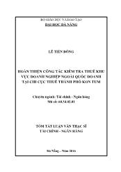 Tóm tắt Luận văn Hoàn thiện công tác kiểm tra thuế khu vực doanh nghiệp ngoài quốc doanh tại chi cục thuế thành phố Kon Tum