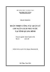 Tóm tắt Luận văn Hoàn thiện công tác quản lý chi ngân sách nhà nước tại tỉnh Quảng Bình