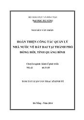 Tóm tắt Luận văn Hoàn thiện công tác quản lý nhà nước về đất đai tại Thành phố Đồng Hới tỉnh Quảng Bình