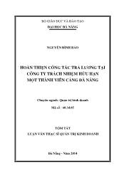 Tóm tắt Luận văn Hoàn thiện công tác trả lương tại công ty trách nhiệm hữu hạn một thành viên cảng Đà Nẵng