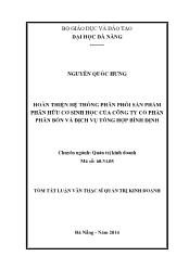 Tóm tắt Luận văn Hoàn thiện hệ thống phân phối sản phẩm phân hữu cơ sinh học của công ty cổ phần phân bón và dịch vụ tổng hợp Bình Định