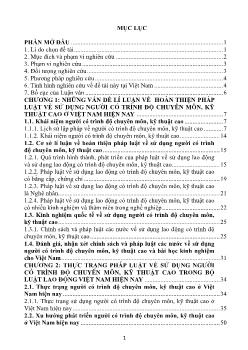 Tóm tắt Luận văn Hoàn thiện pháp luật về sử dụng người có trình độ chuyên môn, kỹ thuật cao trong Bộ luật Lao động Việt Nam hiện nay