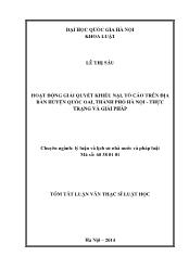 Tóm tắt Luận văn Hoạt động giải quyết khiếu nại, tố cáo trên địa bàn huyện Quốc Oai, thành phố Hà Nội - Thực trạng và giải pháp