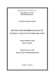 Tóm tắt Luận văn Kế toán trách nhiệm tại Công ty cổ phần lâm sản xuất khẩu Đà Nẵng