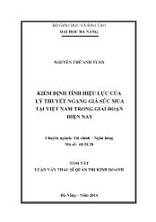 Tóm tắt Luận văn Kiểm định tính hiệu lực của lý thuyết ngang giá sức mua tại Việt Nam trong giai đoạn hiện nay