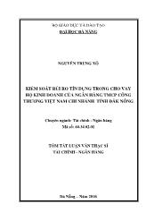 Tóm tắt Luận văn Kiểm soát rủi ro tín dụng trong cho vay hộ kinh doanh của Ngân hàng TMCP Công thương Việt Nam – Chi nhánh tỉnh Đăk Nông