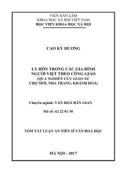 Tóm tắt Luận văn Ly hôn trong các gia đình người việt theo công giáo (qua nghiên cứu giáo xứ Chợ Mới, Nha Trang, Khánh Hoà)