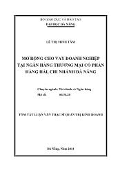 Tóm tắt Luận văn Mở rộng cho vay doanh nghiệp tại Ngân Hàng Thương Mại Cổ Phần Hàng Hải – Chi Nhánh Đà Nẵng