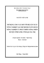 Tóm tắt Luận văn Mở rộng cho vay đối với hộ sản xuất nông nghiệp tại chi nhánh Ngân hàng Nông nghiệp và Phát triển nông thôn huyện Vĩnh Linh