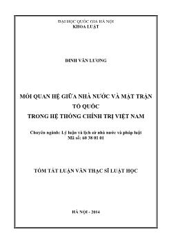 Tóm tắt Luận văn Mối quan hệ giữa nhà nƣớc và mặt trận tổ quốc