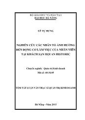 Tóm tắt Luận văn Nghiên cứu các nhân tố ảnh hưởng đến động cơ làm việc của nhân viên tại khách sạn Hội An Historic
