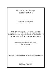 Tóm tắt Luận văn Nghiên cứu sự hài lòng của khách du lịch nội địa đối với chất lượng dịch vụ du lịch của công ty TNHH Biển Ngọc