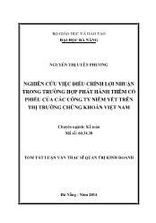 Tóm tắt Luận văn Nghiên cứu việc điều chỉnh lợi nhuận trong trường hợp phát hành thêm cổ phiếu của các công ty niêm yết trên thị trường chứng khoán Việt Nam