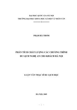 Tóm tắt Luận văn  Phân tích chất lượng các chương trình du lịch Nghệ An cho khách Hà Nội