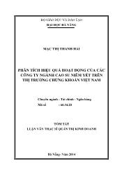 Tóm tắt Luận văn Phân tích hiệu quả hoạt động của các công ty ngành cao su niêm yết trên thị trường chứng khoán Việt Nam