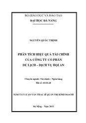 Tóm tắt Luận văn Phân tích hiệu quả tài chính của Công ty cổ phần Du lịch –Dịch vụ Hội An