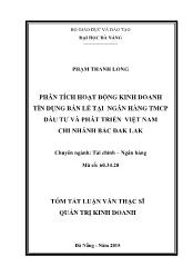 Tóm tắt Luận văn Phân tích hoạt động kinh doanh tín dụng bán lẻ tại Ngân hàng TMCP Đầu tư và Phát triển Việt Nam Chi nhánh Bắc Đak Lak