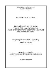 Tóm tắt Luận văn Phân tích rủi ro tín dụng trong cho vay cá nhân tại Ngân hàng TMCP Công Thương Việt Nam - Chi nhánh Đà Nẵng