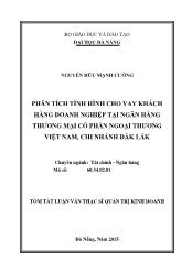 Tóm tắt Luận văn Phân tích tình hình cho vay khách hàng doanh nghiệp tại ngân hàng thương mại cổ phần ngoại thương Việt Nam, chi nhánh Đắk Lắk