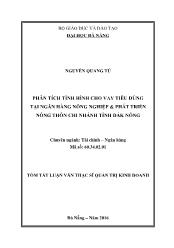 Tóm tắt Luận văn Phân tích tình hình cho vay tiêu dùng tại Ngân hàng Nông nghiệp và Phát triển Nông thôn Chi nhánh tỉnh Đăk Nông