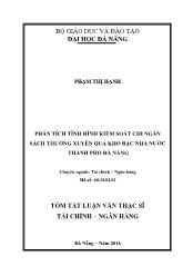 Tóm tắt Luận văn Phân tích tình hình kiểm soát chi ngân sách thường xuyên qua kho bạc nhà nước thành phố Đà Nẵng