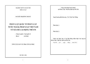 Tóm tắt Luận văn Pháp luật quốc tế pháp luật nước ngoài, pháp luật Việt Nam về xóa bỏ lao động trẻ em