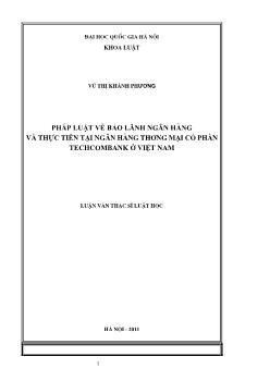 Tóm tắt Luận văn Pháp luật về bảo lãnh ngân hàng và thực tiễn tại Ngân hàng thương mại cổ phần Techcombank ở Việt Nam