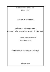 Tóm tắt Luận văn Pháp luật về hoạt động của quỹ đầu tư chứng khoán ở Việt Nam