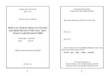 Tóm tắt Luận văn Pháp luật về hoạt động của tổ chức bảo hiểm tiền gửi ở Việt Nam - Thực trạng và hƣớng hoàn thiện