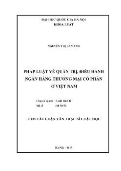 Tóm tắt Luận văn Pháp luật về quản trị, điều hành ngân hàng thương mại cổ phần ở Việt Nam