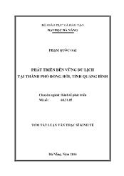 Tóm tắt Luận văn Phát triển bền vững du lịch tại thành phố Đồng Hới, tỉnh Quảng Bình