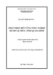 Tóm tắt Luận văn Phát triển bền vững nông nghiệp huyện Lệ Thủy, tỉnh Quảng Bình
