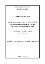 Tóm tắt Luận văn Phát triển dịch vụ tín dụng chứng từ tại ngân hàng TMCP công thương Việt Nam - Chi nhánh Bình Định